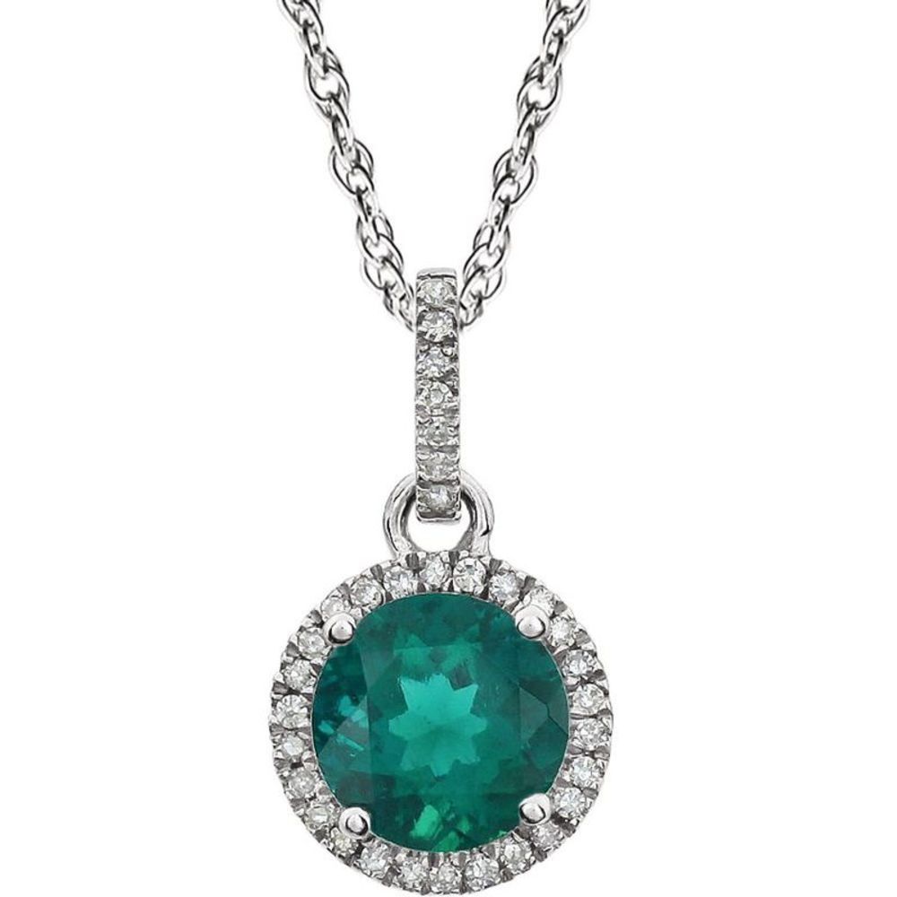 14k White Gold Lab Created Emerald & 1/10 CTW Diamond Necklace, 18 In